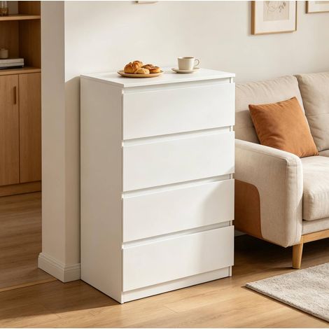 Commode à 4 tiroirs, 60 x 90 x 40 cm, blanche, finition mélaminée HAVRYA (1/5)