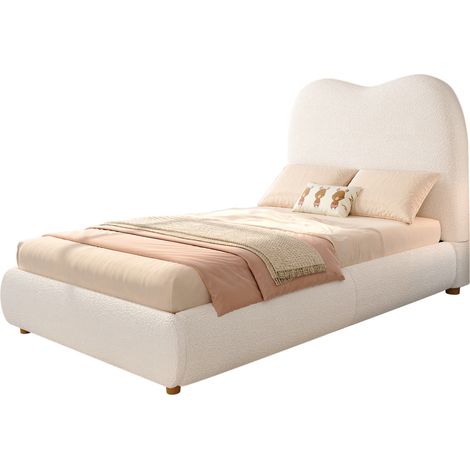 Letto singolo bambini 90x200 cm in bouclé beige con testiera e contenitore, senza materasso (1/5)