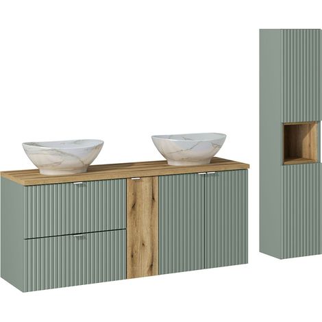Badmöbel Set 2-teilig in grün und Eiche mit 140cm Waschtisch, NEWPORT-56-GREEN (1/5)