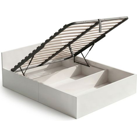 Letto con contenitore 140x200 cm rete sollevabile in metallo Bianco (1/5)