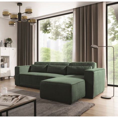 Ecksofa Schlafsofa WALDO Stoff Poso Grün Ottomane Rechts (1/5)