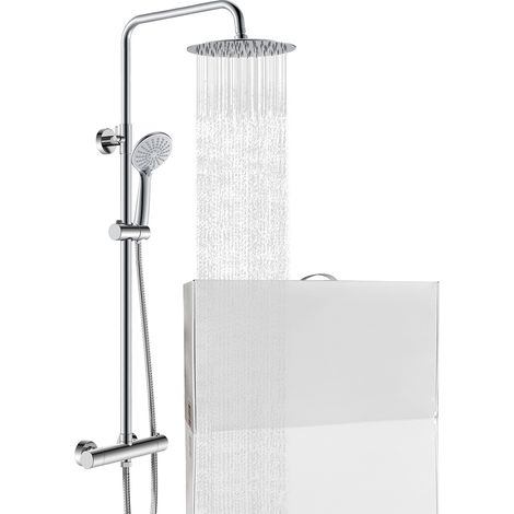 Grande soffione doccia inox 25x25cm, miscelatore termostatico doccia rotondo 280x40mm, cromo
