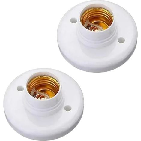 Lot de 2 douilles d'ampoule rondes en plastique blanc E27 à vis (1/5)