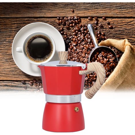 Cafetière italienne 150 ml, compatible avec les cuisinières à gaz et à éthanol (rouge). (1/5)