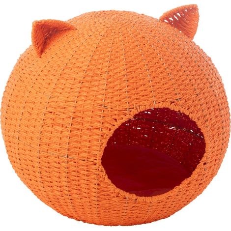 Panier pour chat rond à oreilles - orange (1/3)