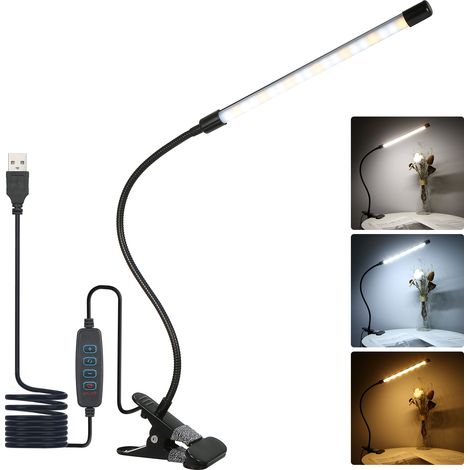 LED-Klemmleuchte, dimmbar, Leselicht, 3 Beleuchtungsmodi & 10 Helligkeitsstufen, flexibler Beleuchtungswinkel für Bettkopfteil, Büroarbeitsplatz (1/5)