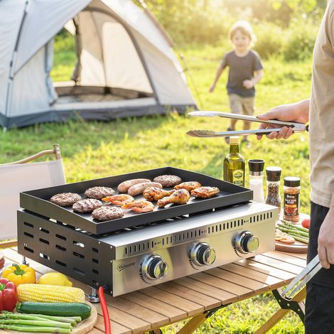 Tragbarer Tischgasgrill mit Fettauffangschale, schwarz.