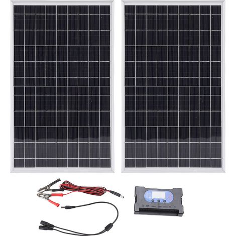 Kit Panneaux Solaires - 2x10W ABS - Contrôleur 100A Charge Rapide Anti-décharge pour Camping Randonnée Urgence Portable (1/5)