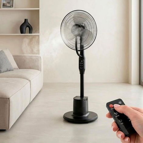 Brumisateur Ventilateur Humidificateur sur Pied Télécommande - Oscillant 80 - 40 cm - 90 Watts - Noir (1/5)
