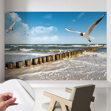 Selbstklebend Tapete - abwaschbar - Raumgestaltung Schlafzimmer Wohnzimmer Tapete Küstenlandschaft 104x70 cm (1/5)