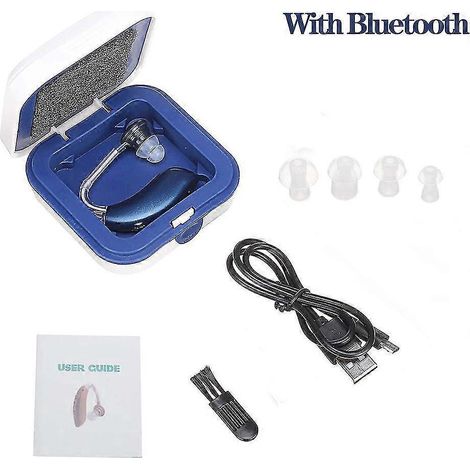 Verstellbares Bluetooth-Hörgerät mit Audiophone-Verstärker für gehörlose ältere Männer und Senioren – Musik hören, telefonieren, fernsehen und chatten – Blaues Bluetooth (1/5)