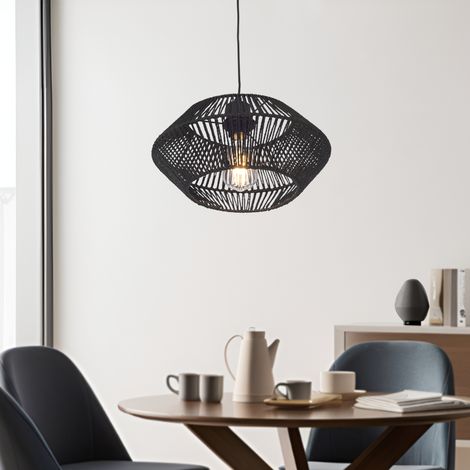 Lámpara colgante Amersham altura regulable metal + ratán 1xE27 - Negro [lux.pro]