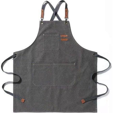 Trywise  Tablier de chef, tablier de jardinage en toile de coton avec grandes poches pour hommes et femmes, bavoir de cuisine, tablier de jardin réglable robuste-Gris