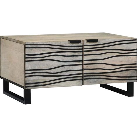 Couchtisch Beige und Schwarz 80 x 50 x 40 cm Massivholz Akazie