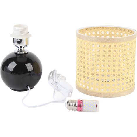 Lampe de table en céramique abat-jour rotin imitation E27 variateur 3 températures lumière blanche chaude neutre pour chambre salon (1/4)