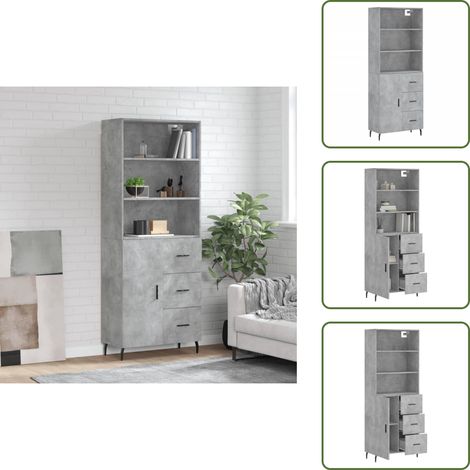 Buffet haut Gris béton 69,5x34x180 cm Bois d'ingénierie - Buffet Design Moderne - Meuble Rangement Gris - Armoire Élégante - Buffet Haute Qualité - Mobilier Salon (1/5)