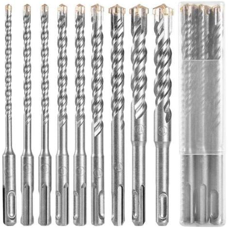 Foret béton SDS , 9pcs (5 Mm 16x160 Mm) foret carrelage, foret Coffret de mèches et burins pour un perforateur , Forets Transversaux Pour Béton, Brique, Pierre, Naturelle, Métal (1/5)