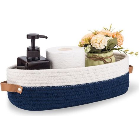 Panier De Rangement - Panier Pliable - 33x15x10 Cm - Coton Et Corde - Bleu - Salle De Bain Salon Chambre - 1 Pièce (1/5)