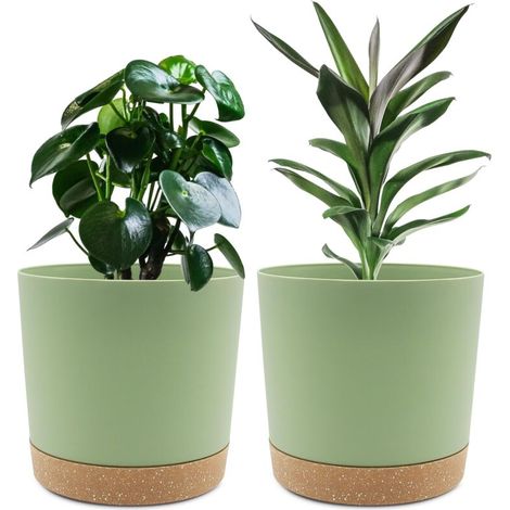 Set mit 2 Blumentöpfen 19,5 cm, Pflanztöpfe für den Innenbereich mit Drainagelöchern und abnehmbarem Boden, moderner dekorativer Untersetzer für Pflanzgefäße im Freien (grün 19,5 cm)