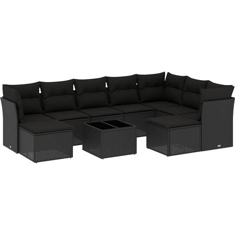 Maison Exclusive - Set Divani da Giardino 10pz con Cuscini in Polyrattan Nero
