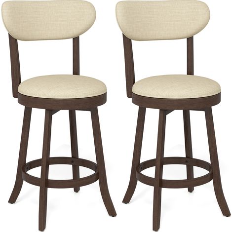 COSTWAY 64CM Counter Height Chairs Set of 2 Swivel High Stool-Brown (1/5)
