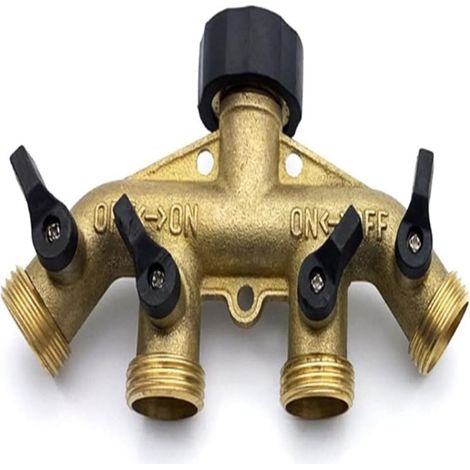 Séparateur Tuyau - 4 Voies - Raccord Laiton 3/4 Pouces - Pour Robinet Jardin Extérieur - 1 Pièce
