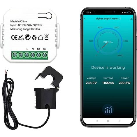 Moniteur d'énergie domestique Energy Meter 80A avec pince de transformateur de courant, Mini Module de commutateur d'éclairage intelligent