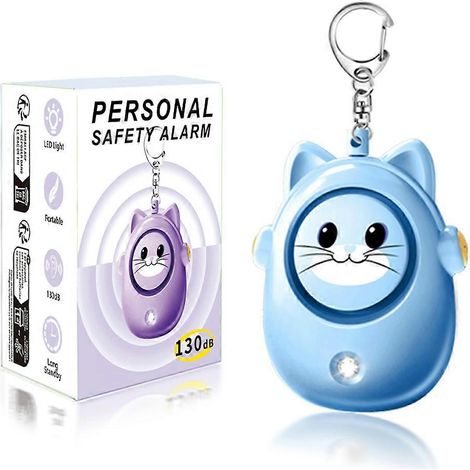 Alarme de sécurité personnelle H8 avec motif chat mignon, 130 dB, porte-clés d'urgence, dispositif d'autodéfense pour femmes et enfants (1/5)
