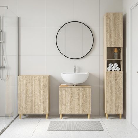 vidaXL 3 Piece Bathroom Cabinet Set DELFT Sonoma Oak Engineered Wood (1/5)