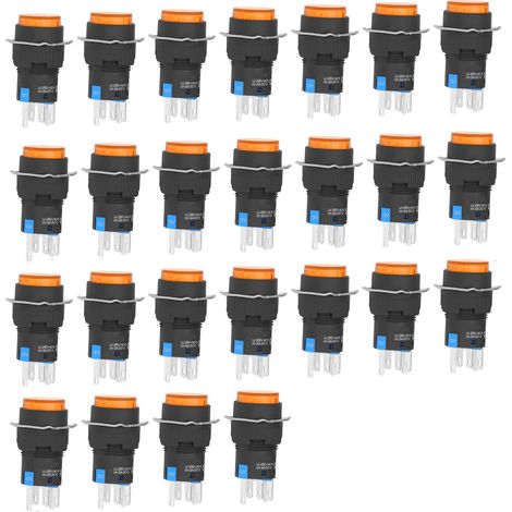 16 mm beleuchteter Drucktaster, 12 V, 25er-Packung, gelber, selbstrückstellender Rundschalter für Automatisierungsgeräte (1/5)