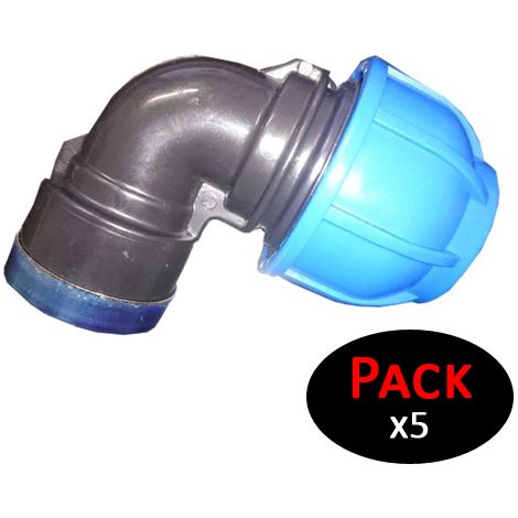 Codo hembra PE 25mm (Pack de 5 unidades)  Codo hembra fabricado en polietileno de 25mm x 3/4" Producto de alta calidad con certificado Aenor. Pack de 5 unidades.  Oferta exclusiva (1/2)