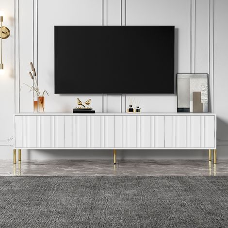 Mueble TV blanco con puertas y patas doradas moderno OKMYHOME (1/5)