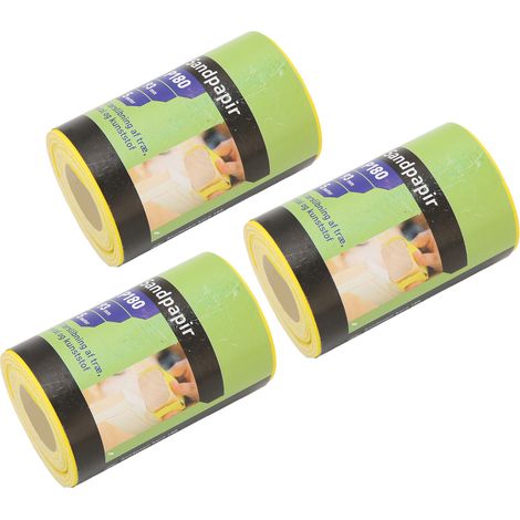 3 rouleaux de papier de verre jaune grain 180 pour le polissage et le ponçage des meubles. (1/5)