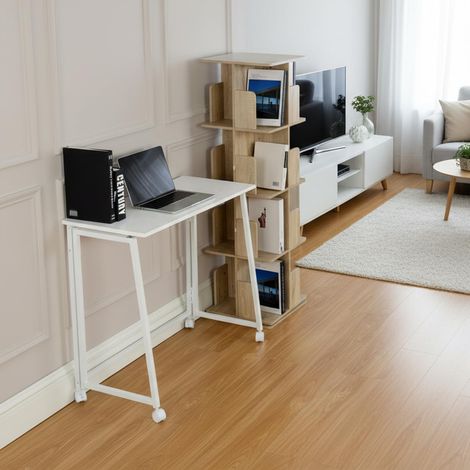 Meuble Cosy Table Pliante avec roulettes, Table Polyvalente pour Salon, Montage Facile, Pieds Réglables Inclus, Style Moderne, Blanc (1/5)
