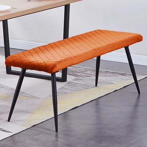 AINPECCA Soft Velvet Long Seat Bench Orange Dining Chairs Padded Metal Legs Lounge Stool Bed End (1/3)