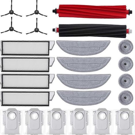 Kit d'accessoires de 24 pièces pour aspirateur robot Roborock S8 Max/MaxV Ultra : brosses latérales principales, filtres, serpillères, sacs à poussière et balai à franges. (1/5)