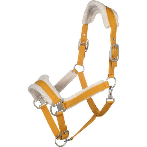cob, giallo senape: Cavezza per cavalli in nylon con imbottitura teddy modello Arezzo