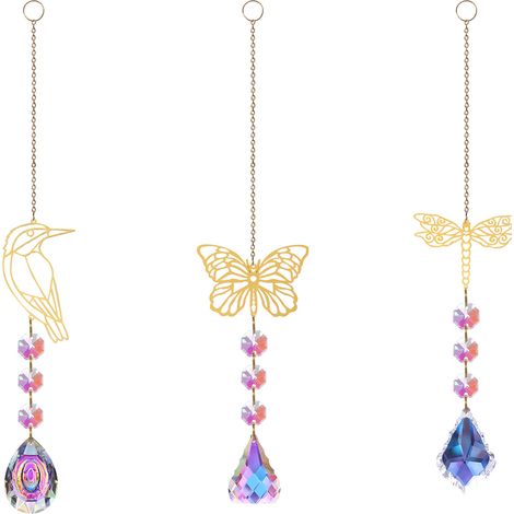 Lot de 3 cristaux,prisme arc-en-ciel,colibri hibou papillon,décoration fenêtre intérieur extérieur (1/5)