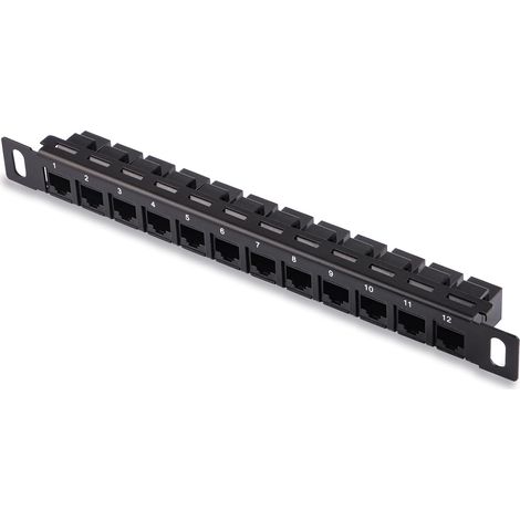 12-Port Cat6 Patch Panel, 10" 0.5U Modular Panel with Keystone Coupler, for RackMate T0/T1/T2/T0 Plus/T1 Plus/TL1 and 10" Server Rack, Gigabit Ethernet, Black (1/5)