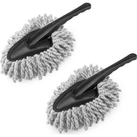2 x Pennello per cera per auto, pennello per dettagli in microfibra morbida, spolverino, pennello portatile per auto, spazzole per biciclette, barche (grigio) (1/5)