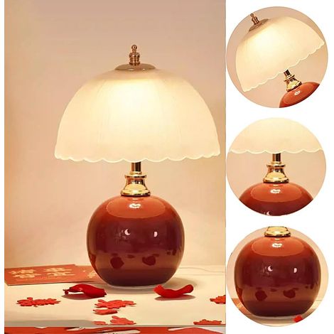 Lampe de table, lampe champignon de chambre avec prise européenne, lampe de chevet de chambre, lampe d'ambiance mignonne adaptée à la décoration de la chambre des filles (rouge)