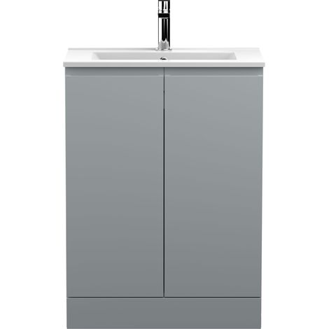Hudson Reed Urban Floor Standing 2-Door Vanity Unit with Basin 2 Satin Grey - 600mm Wide (1/5)