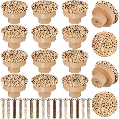 Poignées en bois, boutons de tiroir en rotin de hêtre, poignées de meubles, poignées de porte de placard, poignées de commode (1/4)