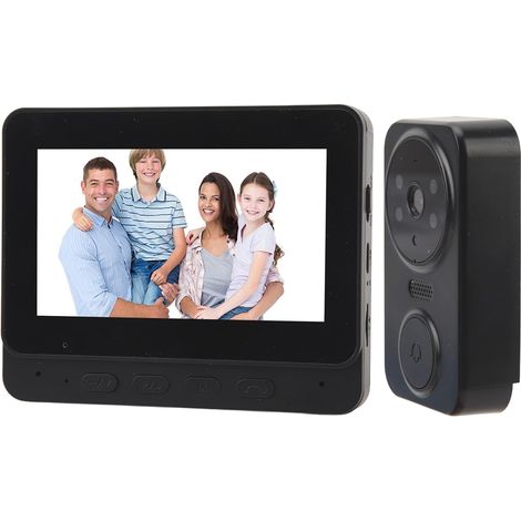 Système D'interphone Vidéo sans Fil, Système de Sonnette D'interphone Visuel avec Caméra de Vision Nocturne, Sonnette Vidéo Vocale à 2 Voies pour Le Bureau à Domicile (1/5)