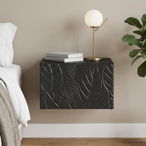 Table de chevet murale avec tiroir en bois d’ingénierie noir 49 x 34,5 x 20 cm, 8.5kg - PANGIVO (1/5)