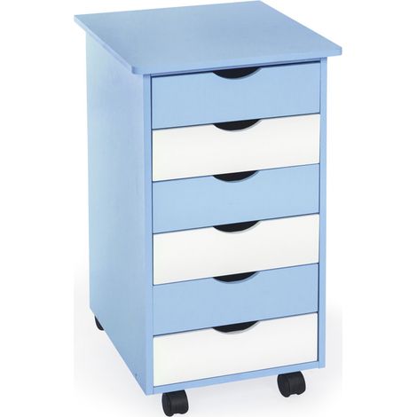 Tectake – Caisson de bureau à roulettes en MDF – 6 tiroirs – Dimensions 36x40x65 cm – Capacité 35 kg – Idéal pour rangement scolaire et jouets (1/5)