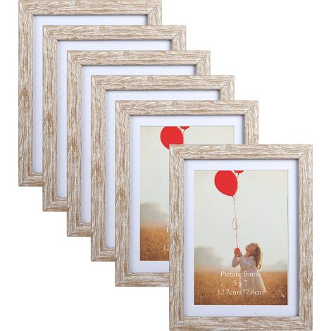 Cadre Photo 15x20 avec Passe-Partout pour contenir 13x18 ou 15x20 photo, Lot de 6 Cadres Photos en Bois Naturel, Cadre Photo Rustique Accrocher au Mur ou La Table (1/5)