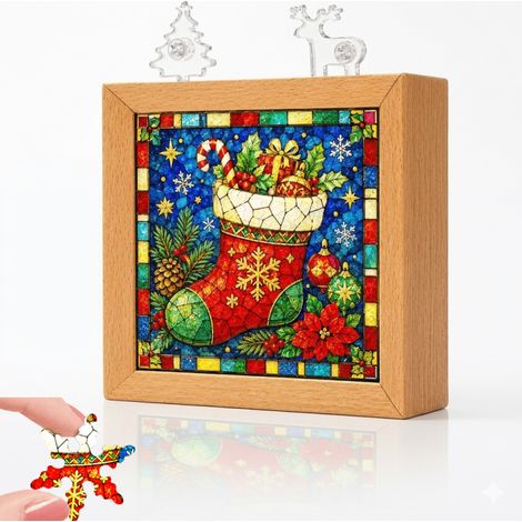 Irovami Veilleuse puzzle en acrylique sur le thème de Noël  lampe décorative style vitrail / chaussettes de Noël (1/5)