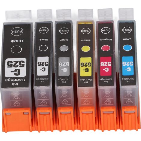 Cartouches d'encre transparentes grande capacité, pack combiné pour imprimantes PIXMA IP4850, IP4950 et IX6550 (6 couleurs : noir, noir, cyan, jais, vert). (1/5)