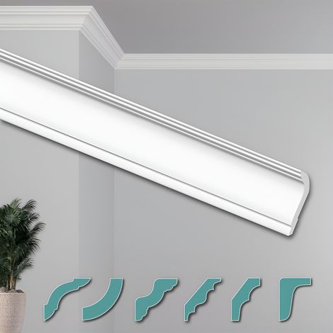 HEXIMO Corniches de Plafond Modernes en Polystyrène XPS Blanc, 2 Mètres Moulures Décoratives Angles: ZG27 - 70 x 30 mm, Paquet économique de 30 mètres